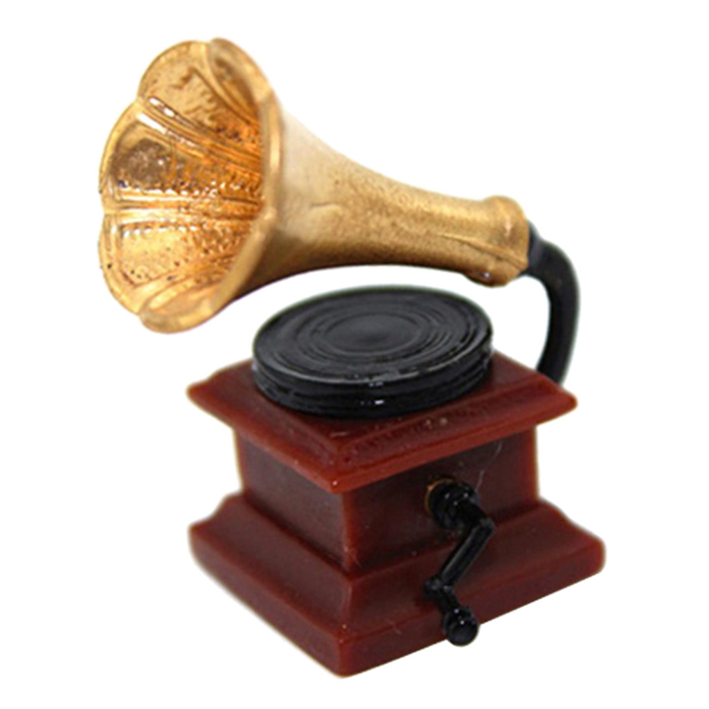 1:12 Antique Mini Record Player Model Gramophone Dollhouse Bedroom/Living Room