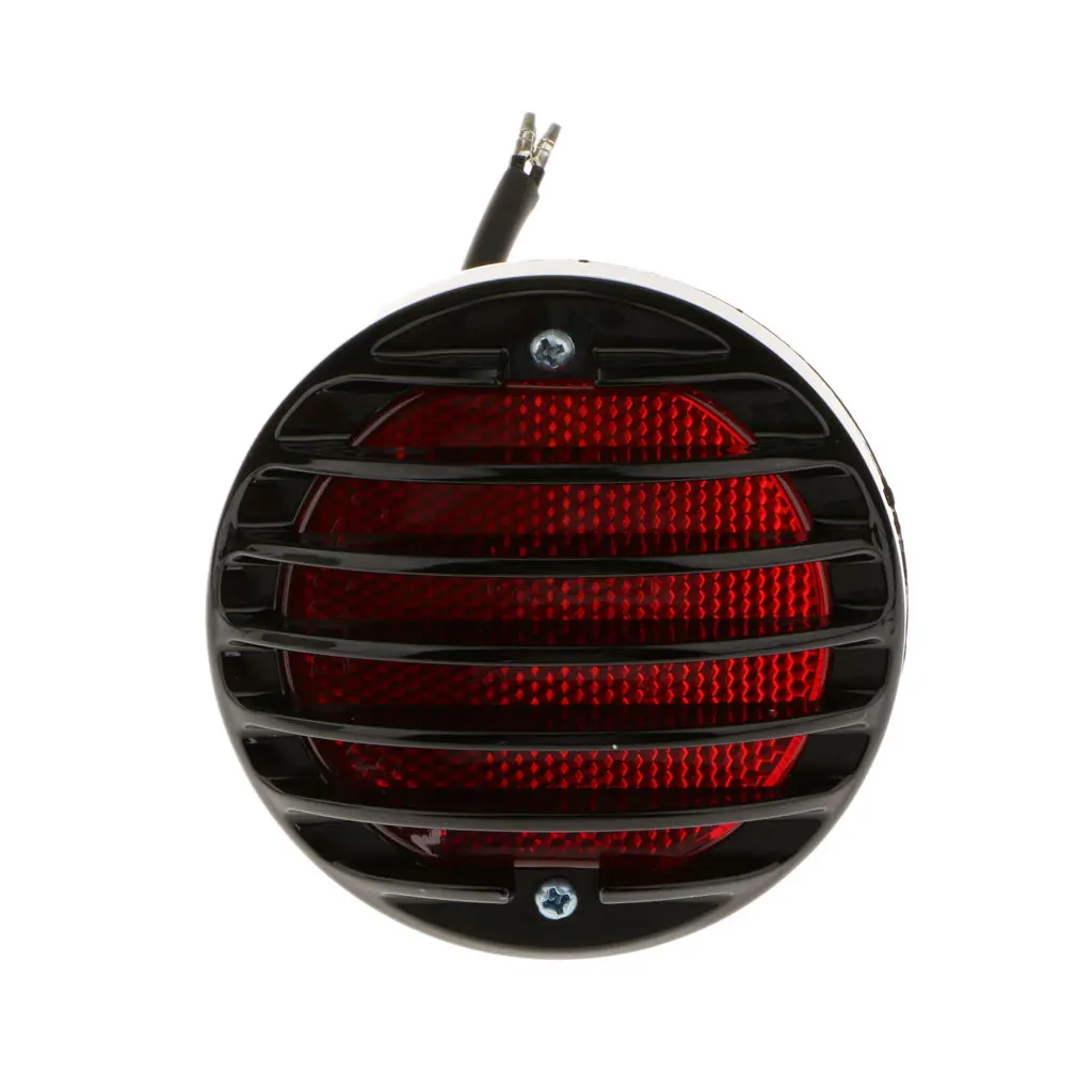 Details about   Motorcycle Black Plastic Grille Ribbed Round LED Tail Brake Light Red Lens 