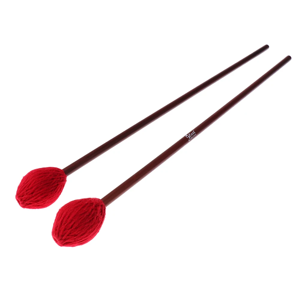 1 Pair Red Yarn Head Marimba Mallets with Maple Handle for Musical Percussion Instrument