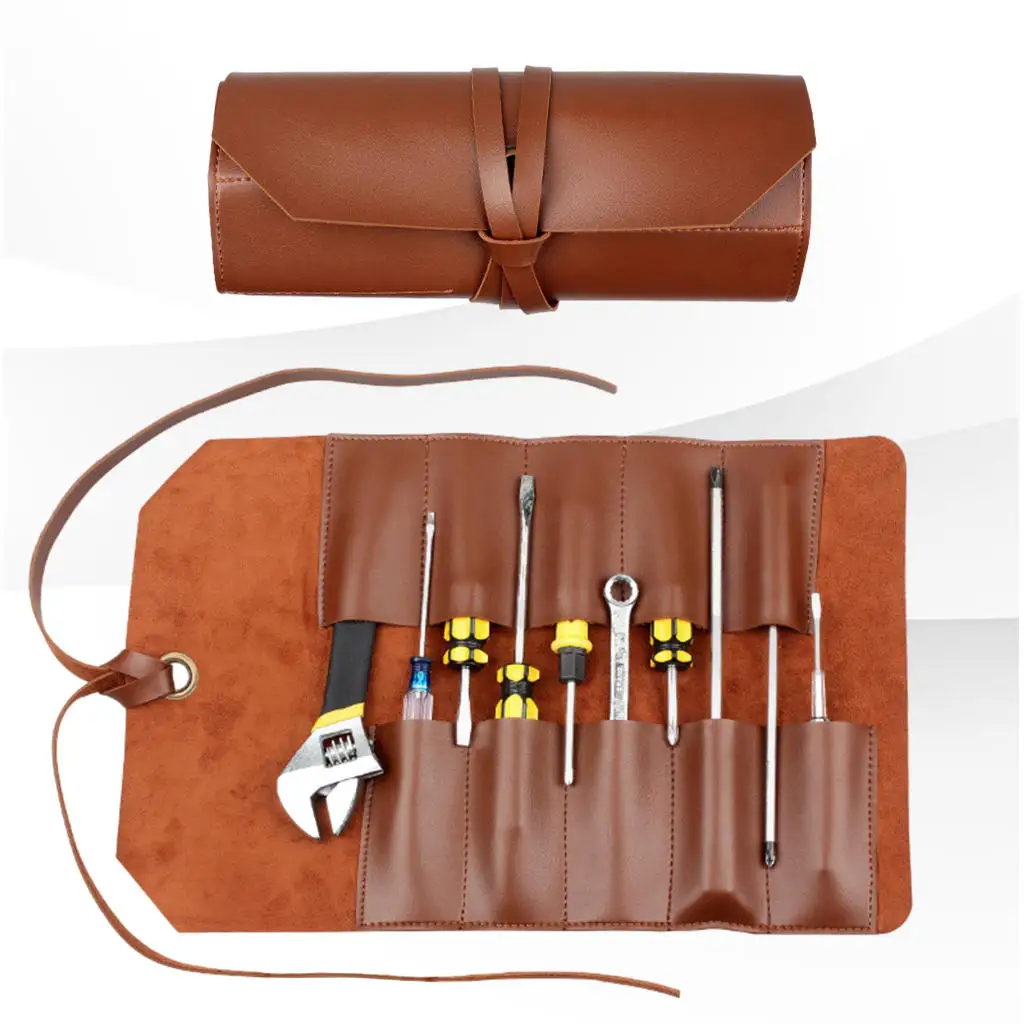 Durable Tool Roll Up Bag Pouch Wrench Organizer Leather Pocket Pliers Multi Purpose Carpenter Storage Case Accessories