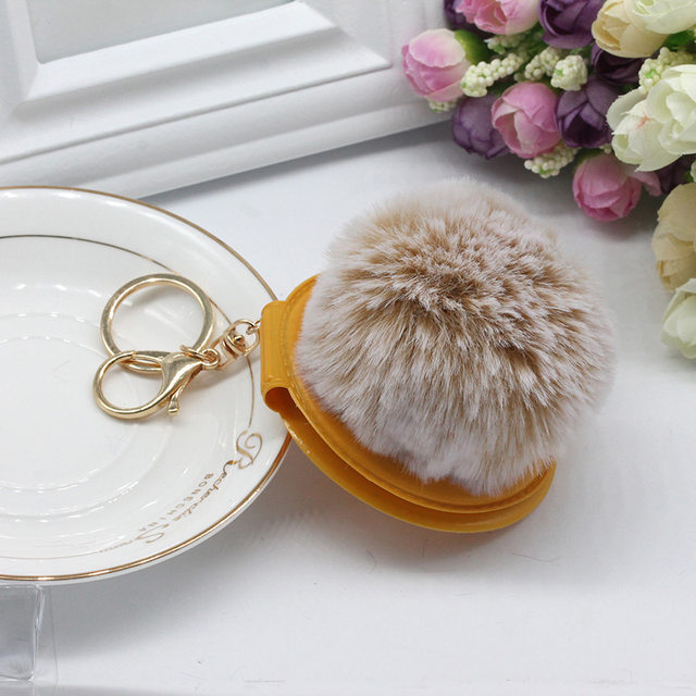 6Pcs Pom Pom Keychains incl. 1 Compact Travel Makeup Mirror Cute Puff Ball Keychain  Bulk for Women Girls Hand Bag Backpack Charm Key Rings (Mix6 #1) 