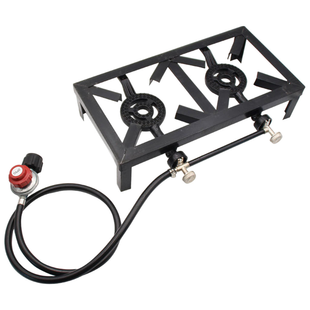 Portable Outdoor Propane Gas Stove Double-Burner Two Burner Cooker for Camping Patio BBQ Fishing Cookware