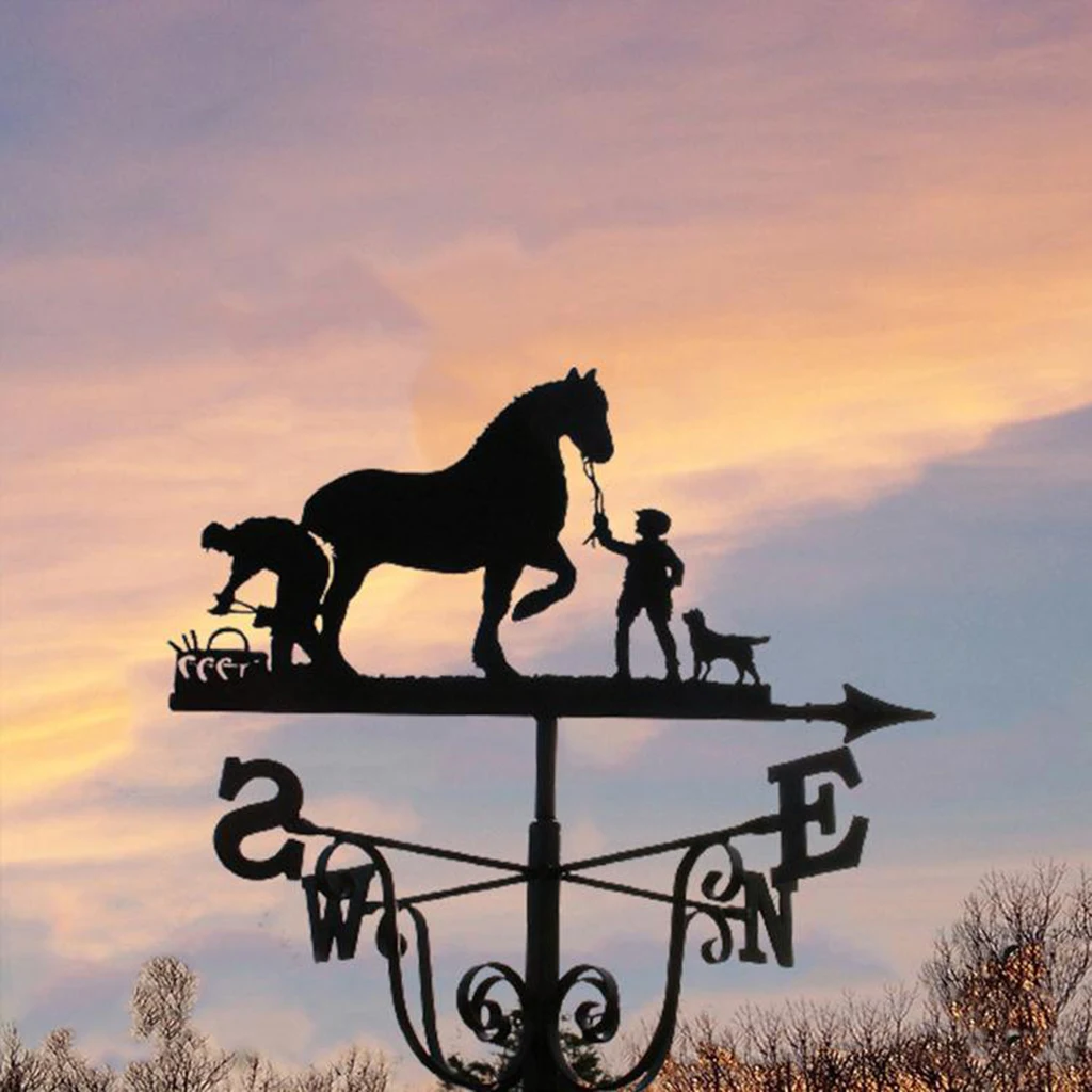 Metal Black Weathervane Roof Mount Weather Vane Outdoor Barn Stake 50cm Tall