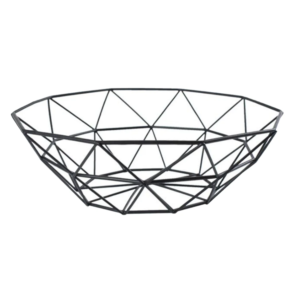 Large Black Geometric Metal Wire Decorative Fruit Storage Basket Table Fruit Bowl for Kitchen Countertop
