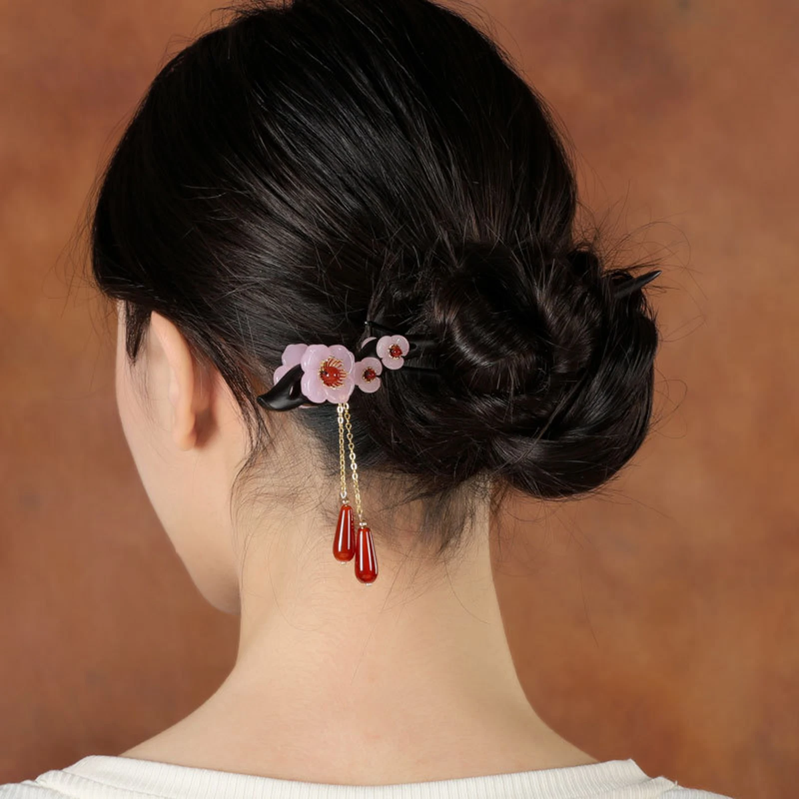 Chinese Style Hair Sticks Wooden Hair Pin Flower Tassel Hair Styling Tool