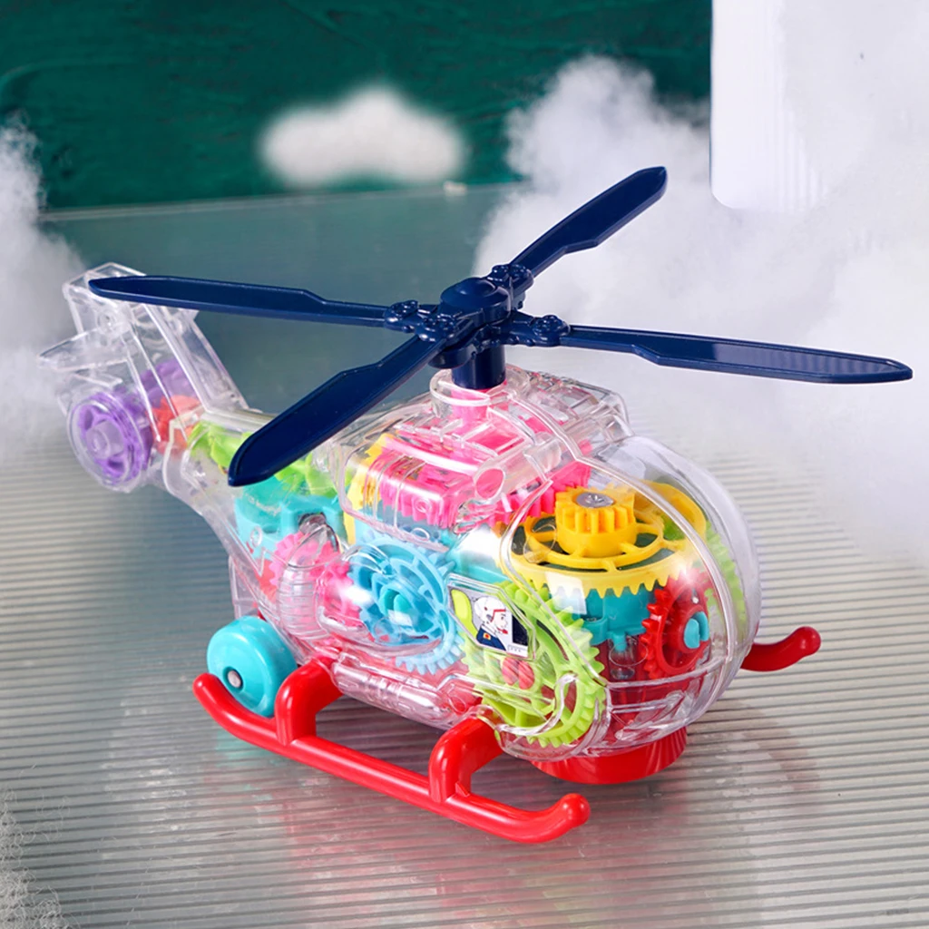 Electric Universal Transparent Gear Helicopter Toy Sounding Rotating Lighting Music Aircraft Toys Learning Motor Skills for Boy