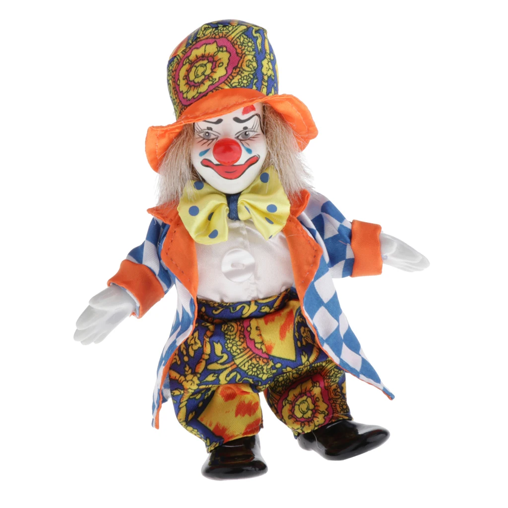 6.3`` Standing Clown Porcelain Doll Harlequin Doll with Colorful Costume for Christmas Kids Toys Gift