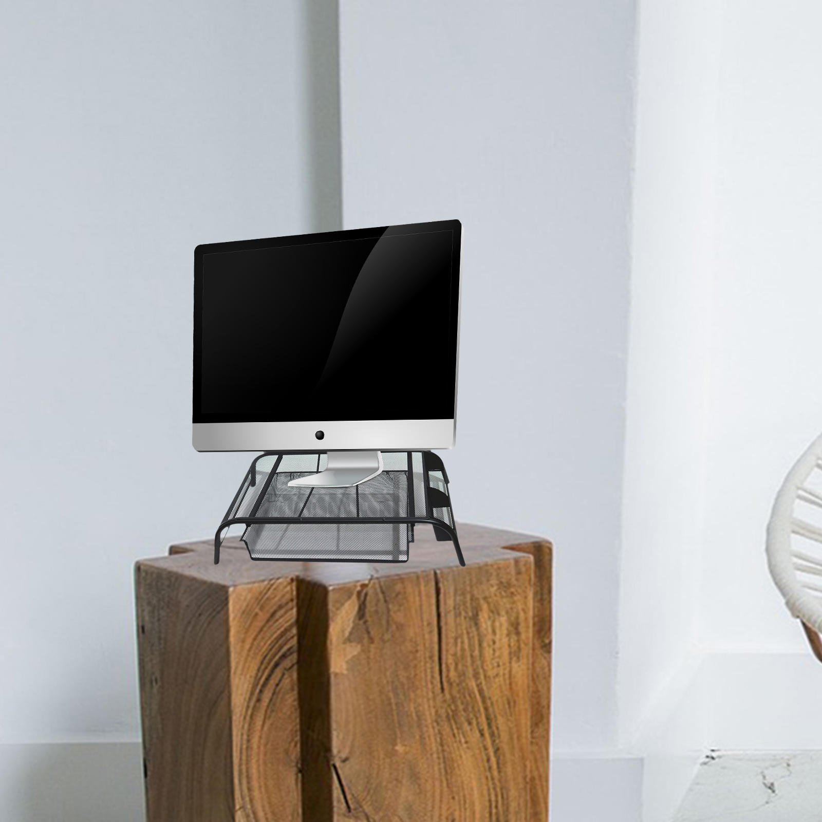 Monitor Stand Riser with Drawer Office Supplies Metal Network Stylish Desk Organizer for iMac Home Notebook PC Printer Laptop