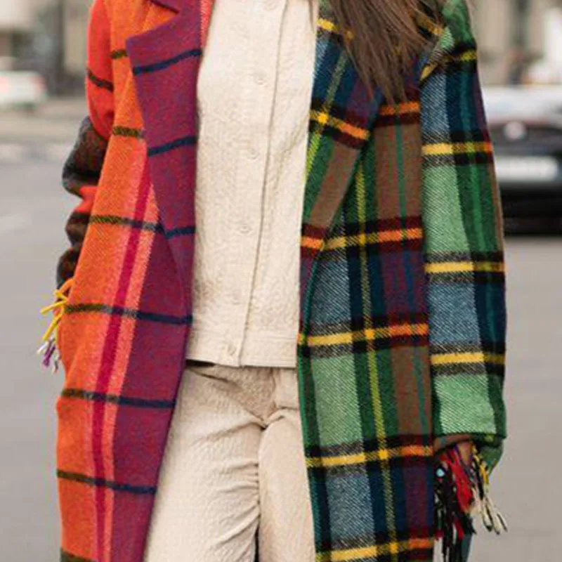 completo impresso casual longo de lã roupas femininas jaqueta
