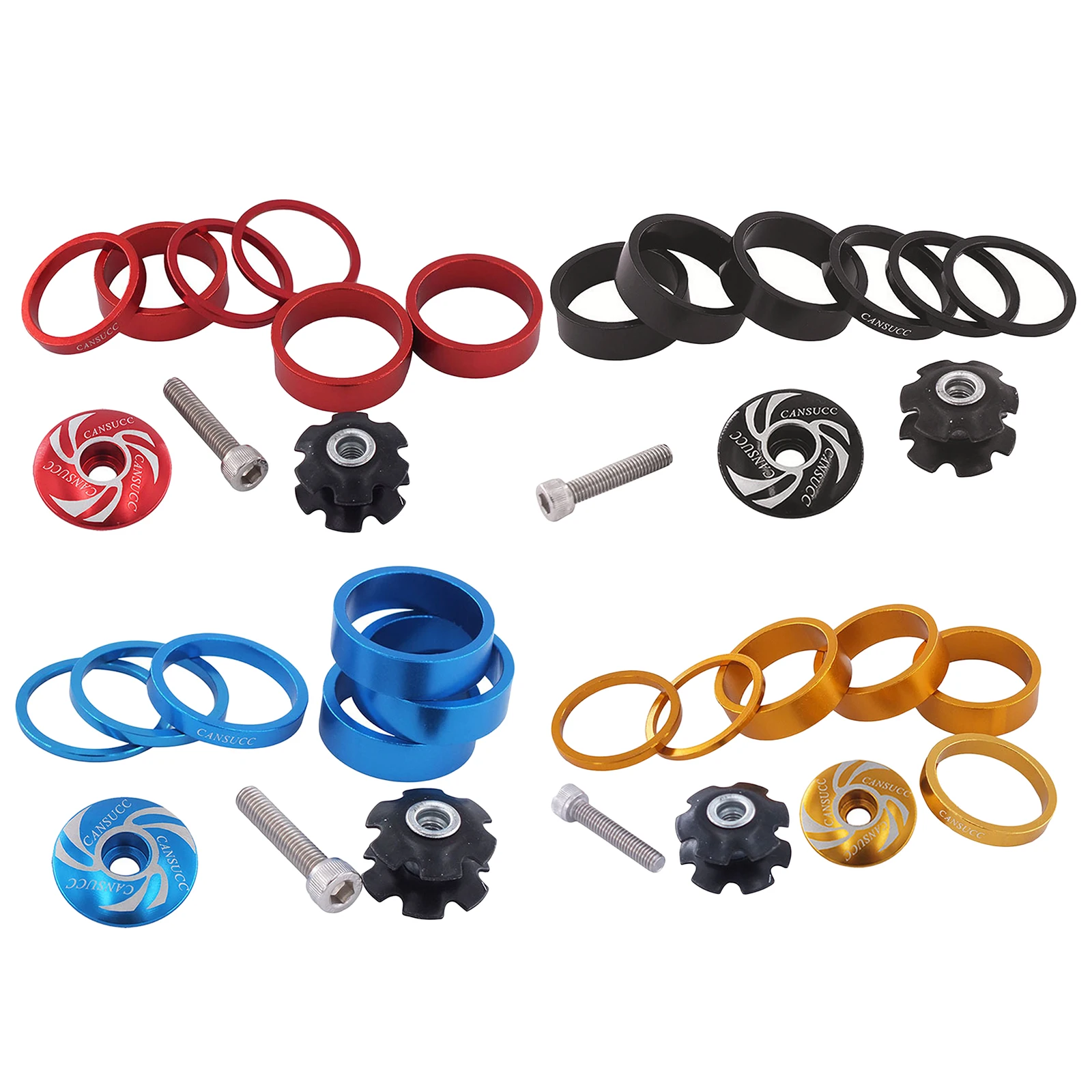 Bike Headset Spacer and Headset Top Cap Aluminum Alloy Headset Star Nut Stem Cap Fit 1-1/8