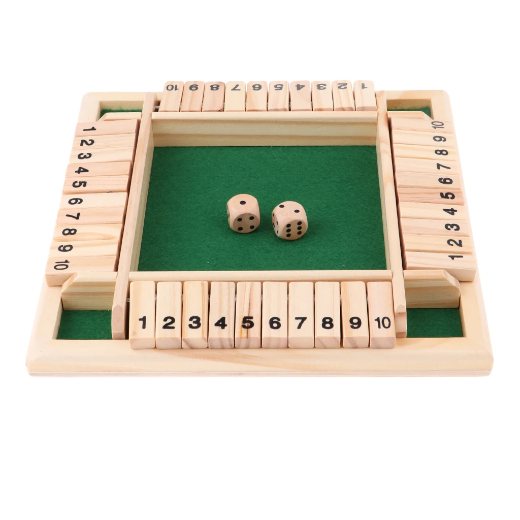 Deluxe 4-Sided 1-10 Numbers Shut the Box Dice Game for Kids Adults Board Game