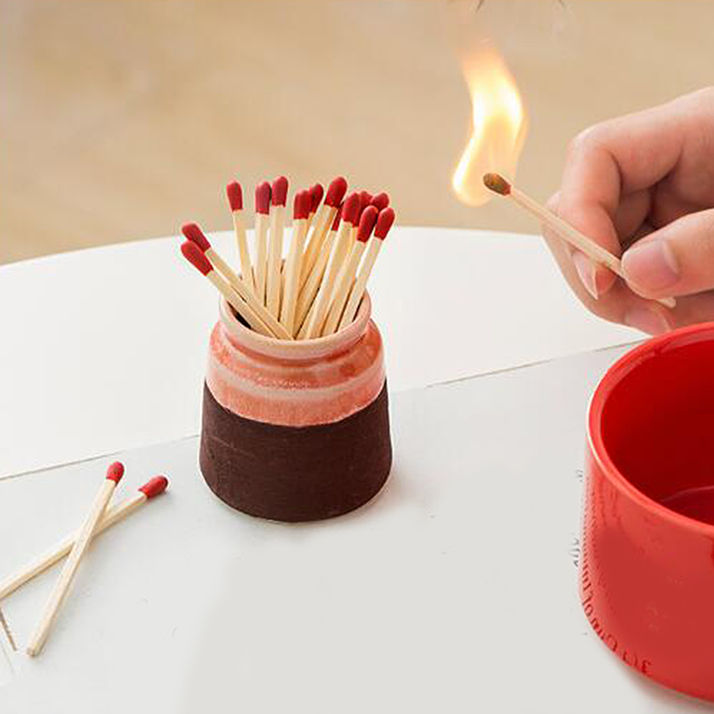 Match Holder with Striker - Retro Ceramic Jar for Strike Anywhere  for