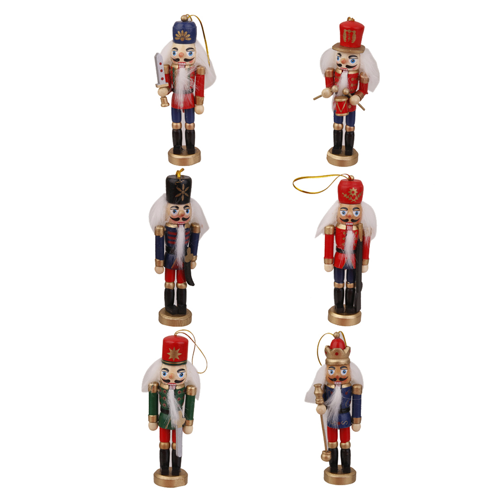 Set 6pcs Wooden Nutcracker 12cm for Desk Ornaments Decor Toys