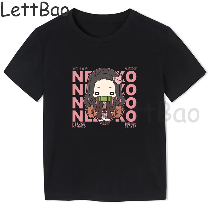 t shirt toddler girl	 Kawaii New Hot Anime Demon Slayer Tshirt Japanese Manga Tanjirou Inosuke Zenitsu T-shirt Funny Graphic Streetwear Kids Clothing t-shirt for kid girl