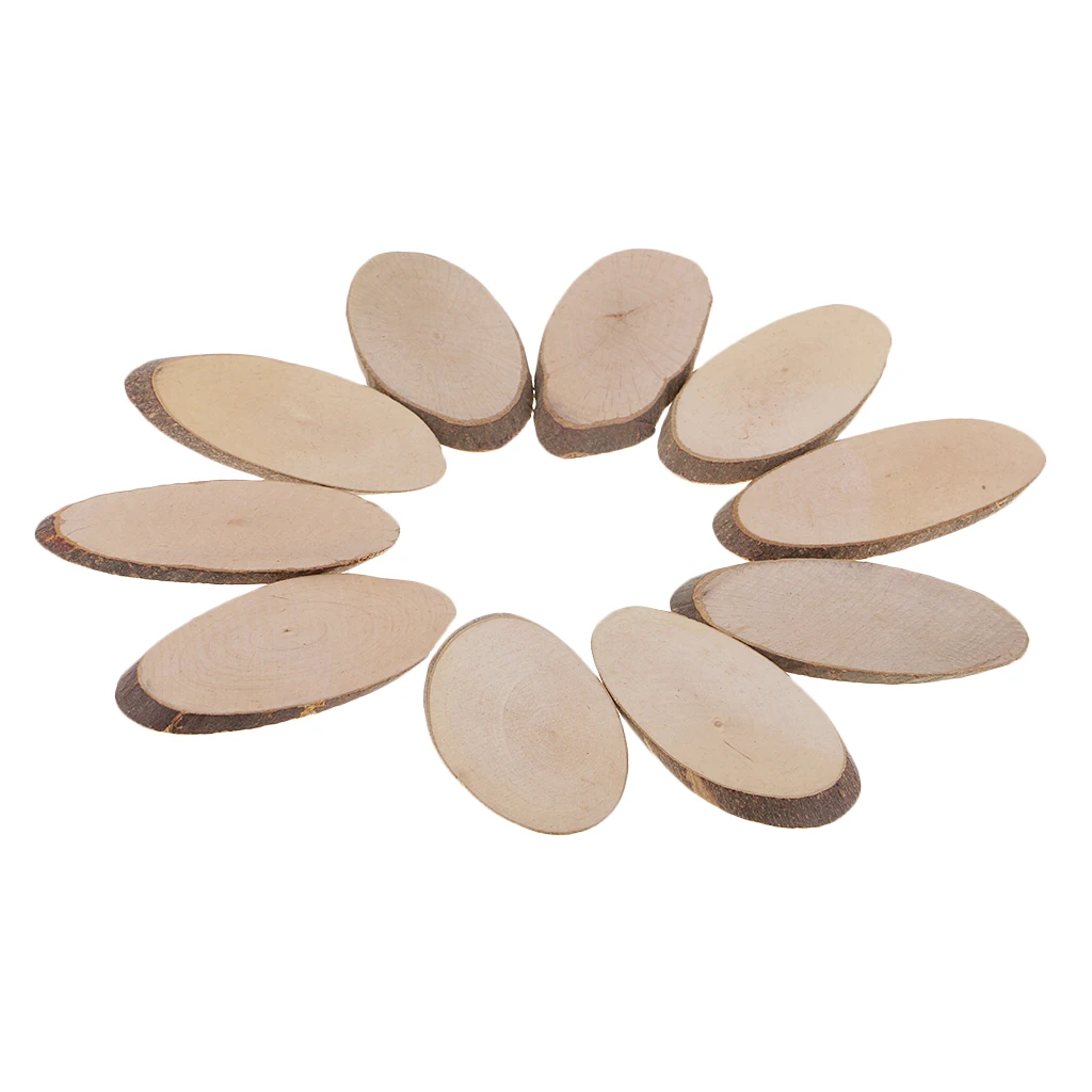 10 Pieces Rustic Natural Wood Slices Discs Country Oval Bulk Natural Wood Pieces