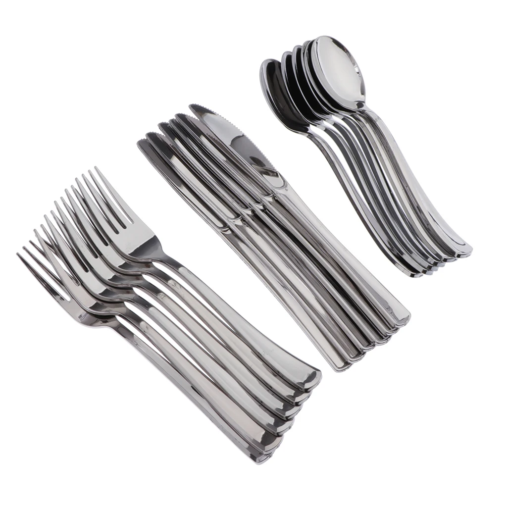 18xHeavyweight Disposable Silverware Set Cutlery Plastic Fork  Spoon