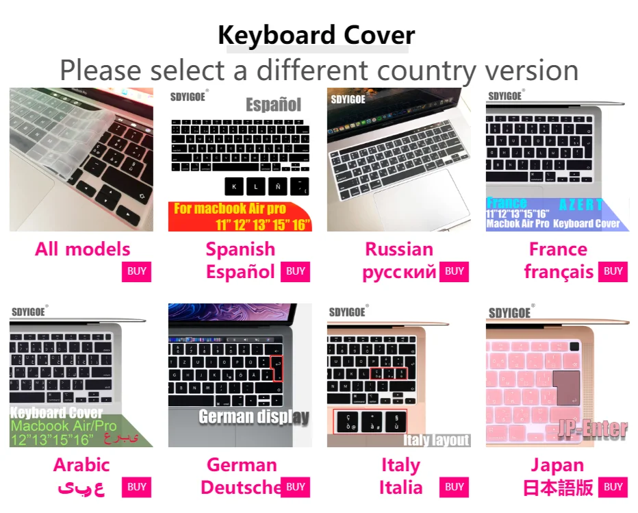 laptop computer covers & skins Russian silicone Keyboard Cover Protector for Macbook air13/12 /15/16pro touchbar A1706/A1466A1708/A1990/A1398/A2289/A1932/A2141 best laptop bags for men