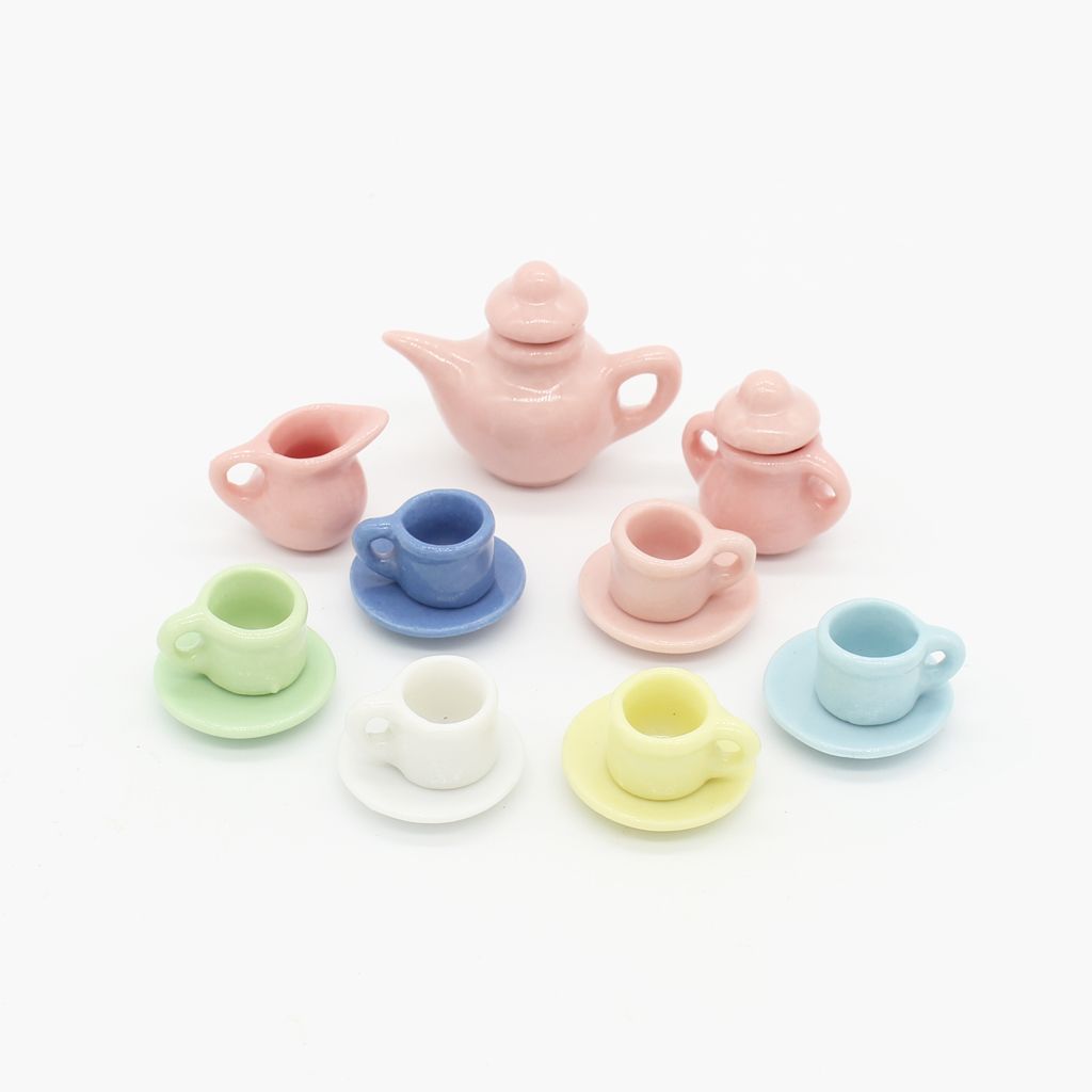 9-Piece / Set 1:12 Dollhouse Miniature Porcelain Tea Set Tea Set Tableware for
