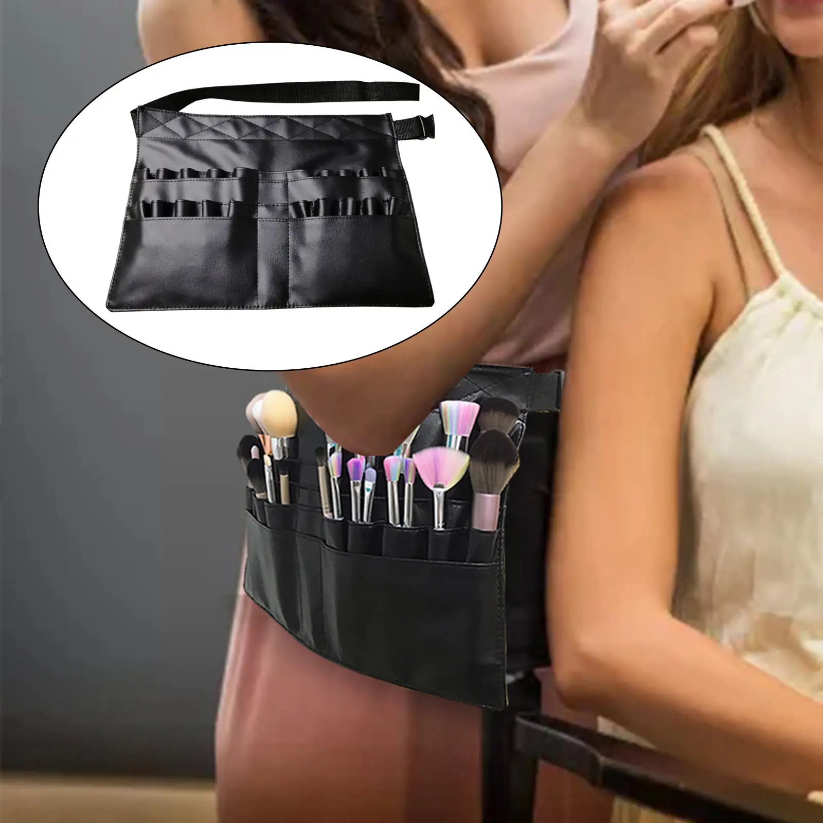 Makeup Brush Bag with Belt Stra Cosmetic Multi Pockets Pouch Holder Case for Artist & Fashion Stylist (Brushes Not Included)