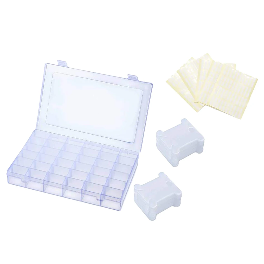 Adjustable Grids Storage Case with 100 Floss Bobbins and 5 Sheets Marking Stickers