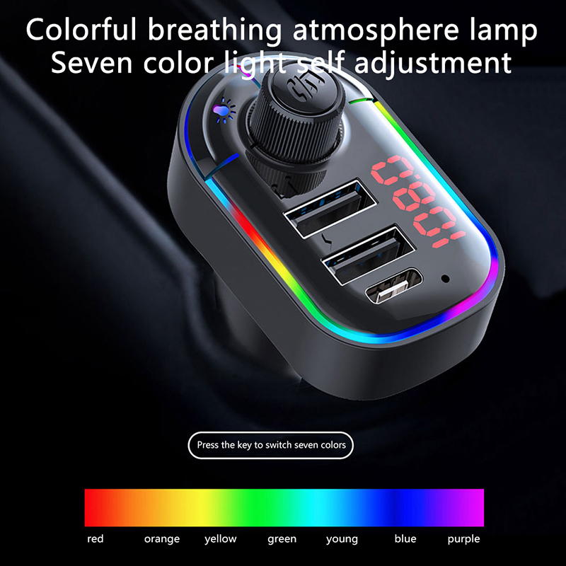 Handsfree do Jogo do Carro do Transmissor de Bluetooth fm com Luz Usb para o Telefone do Carro Jogador Colorida Carregador Duplo 5.0 pd 4 Jogador handsfree do jogo do carro do