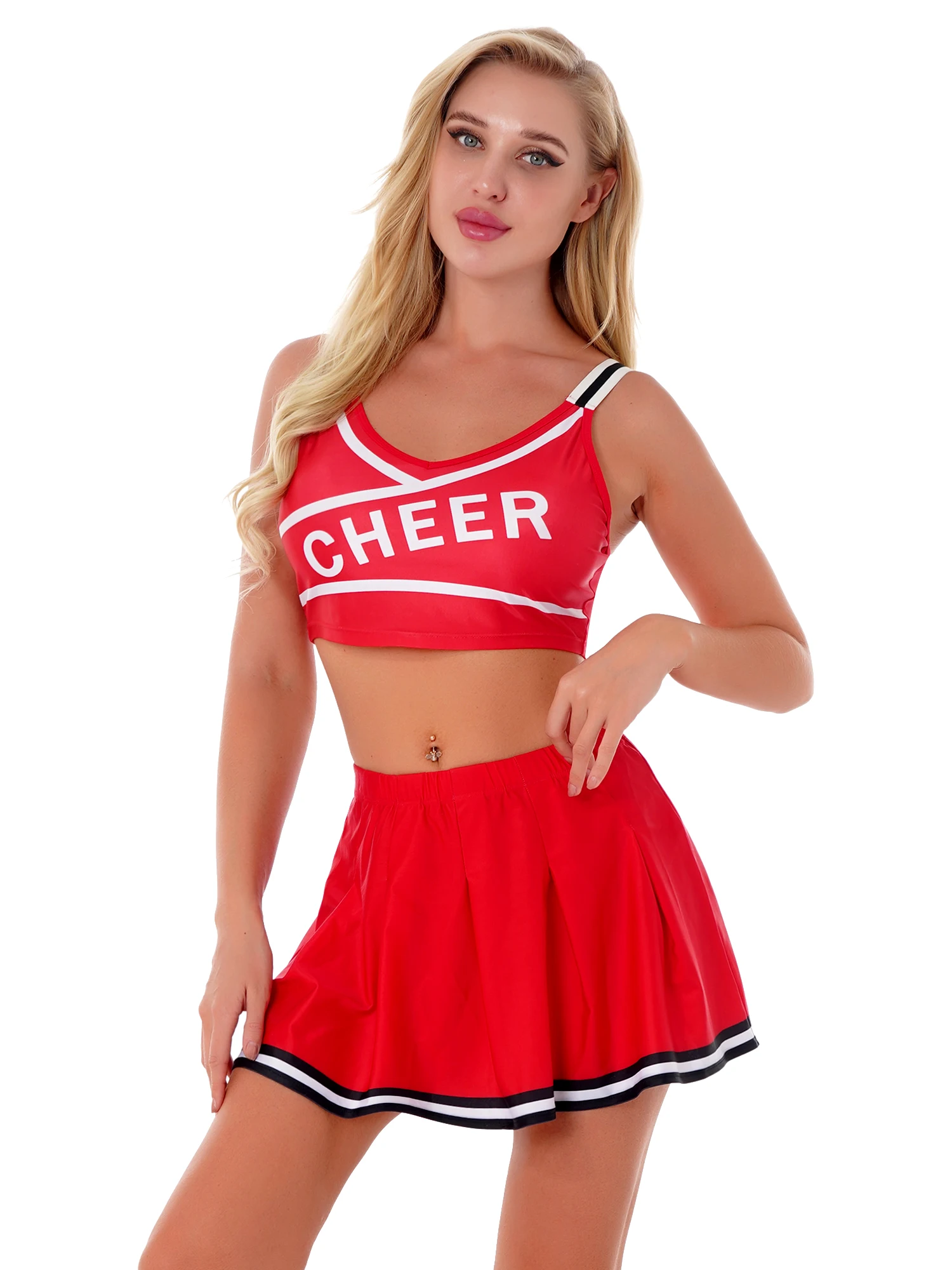 Details about   Women's Cheer Leader Costumes School Girl Role Play Uniform Music Party Clubwear 