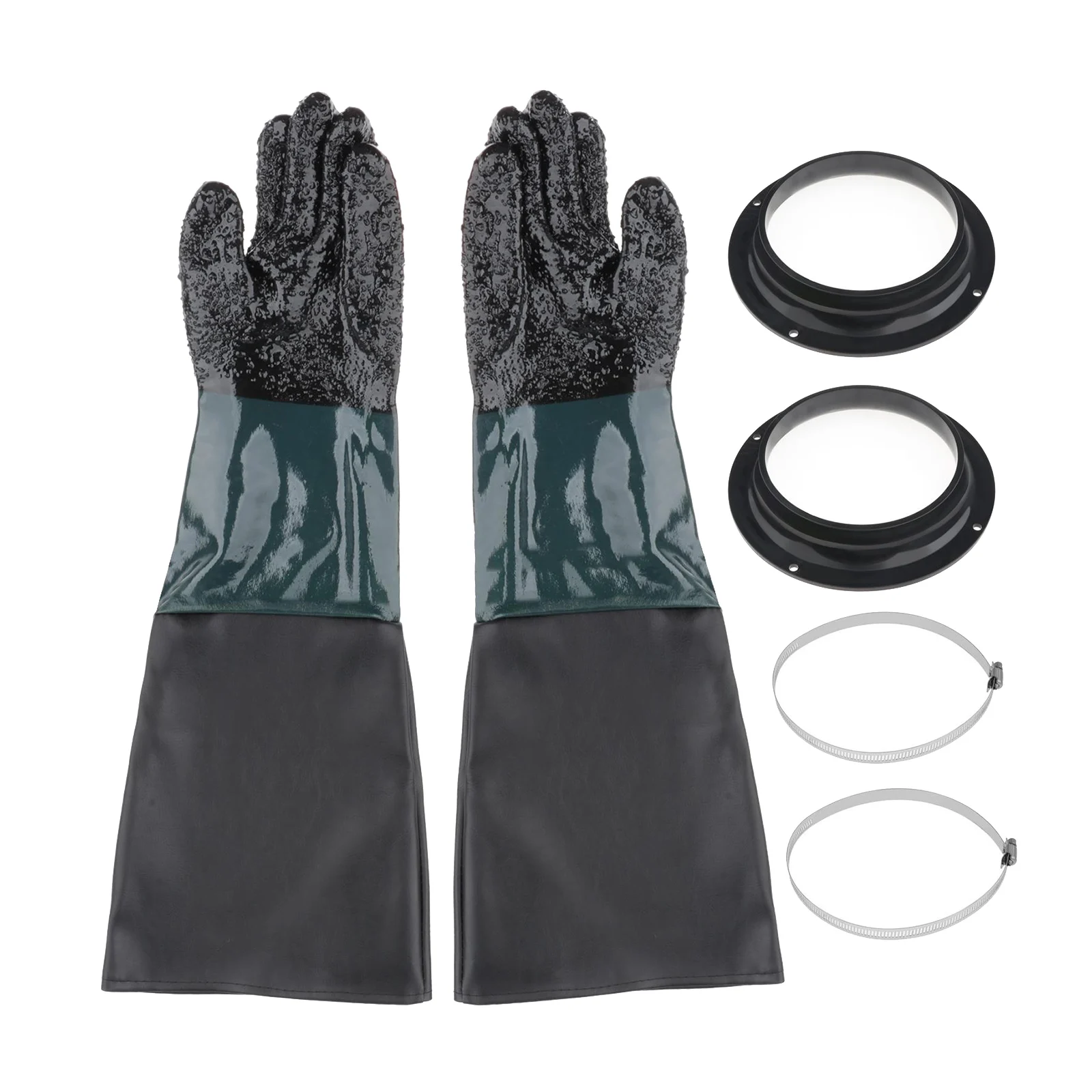 Pair of Gloves & 2pcs 250mm Glove Holder for 6'' 8'' Blast Cabinet Sand Blast 
