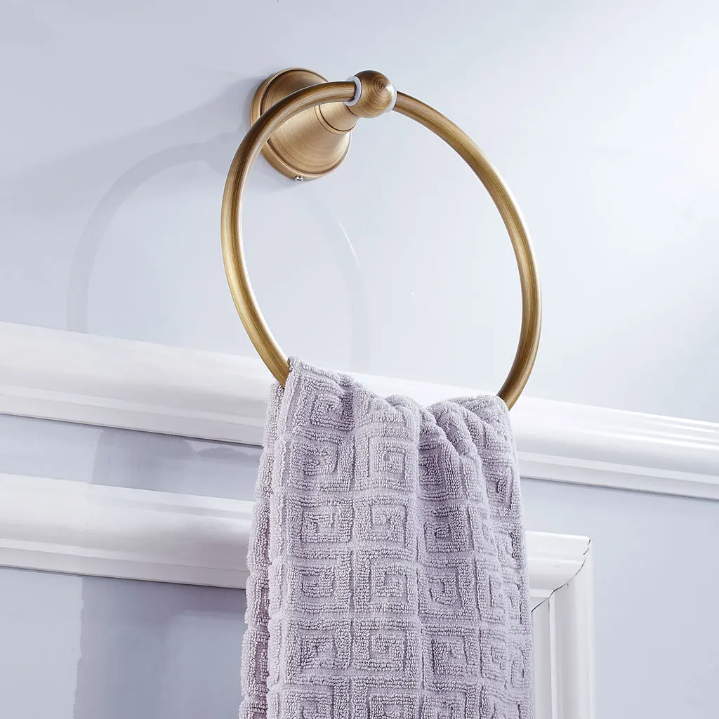 Antique Brass Round Bathroom Towel Ring Towel Rack Holder Robe Hanger