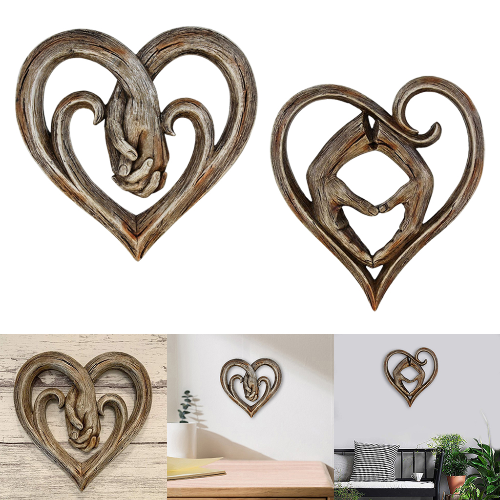 Handcrafted Carved Hanging Wall Mount Decor Plaque Sculpture Hands Clasped Indoor Outdoor for Home Decoration