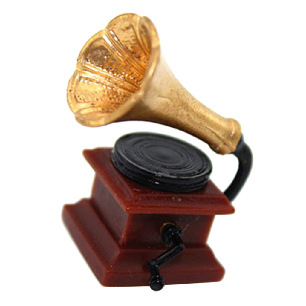 1:12 Antique Mini Record Player Model Gramophone Dollhouse Bedroom/Living Room