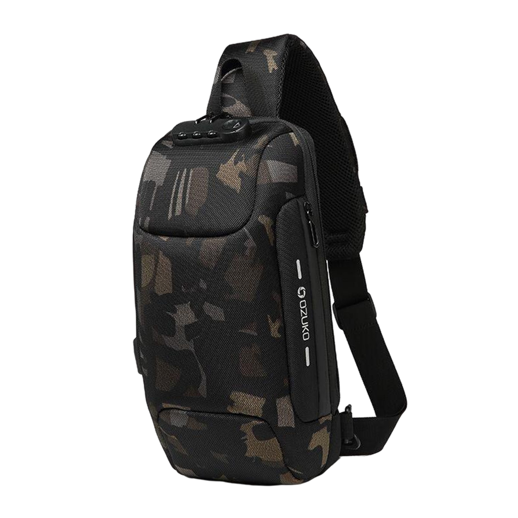 Sling Bag Shoulder Waterproof with USB Charging Port for Men  camouflage
