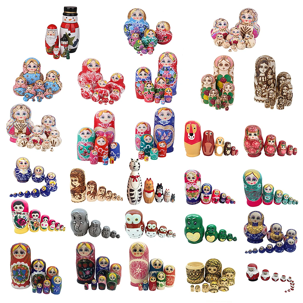 6Pcs/Set Painted Wooden Animals Nesting Dolls Matryoshka Russian Doll for Bar Bookstore Home Desk Decor Children Kids Gifts