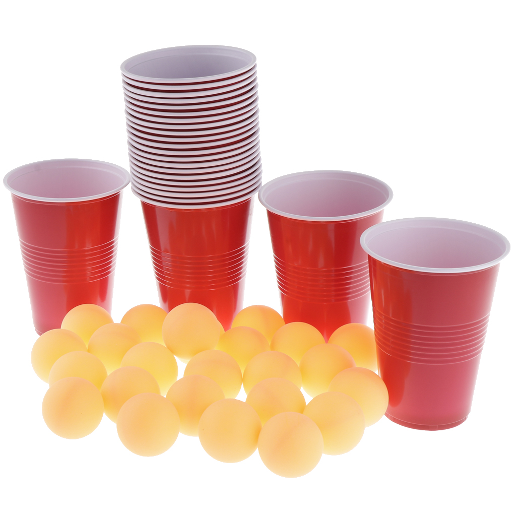 24 Red Cups & Yellow  Pong Balls Beer Pong Set Entertainment & Game