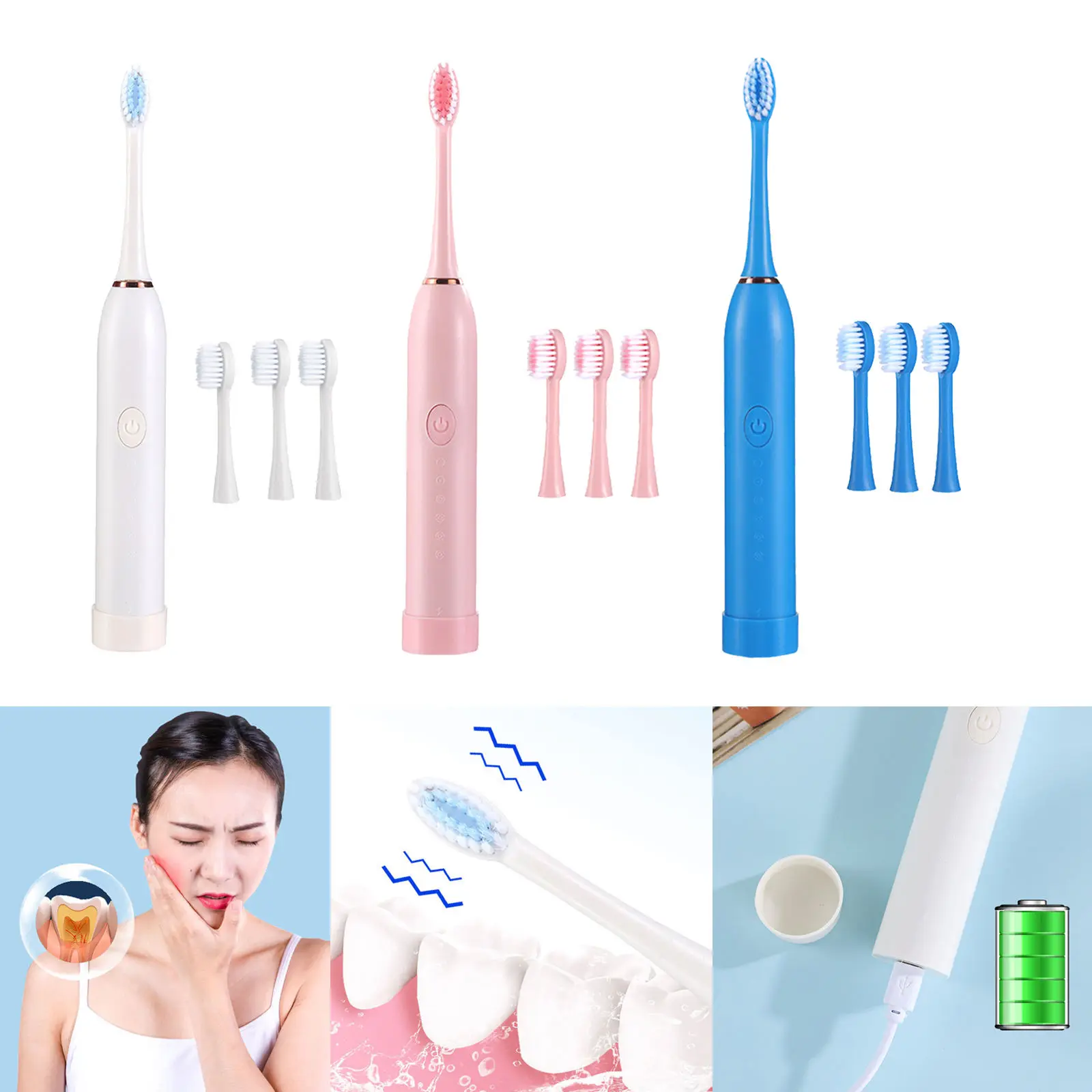 Ultrasonic Electric Toothbrush Automatic Cleaning for Kids Adults Low Noise, Intelligent Timing Low Noise