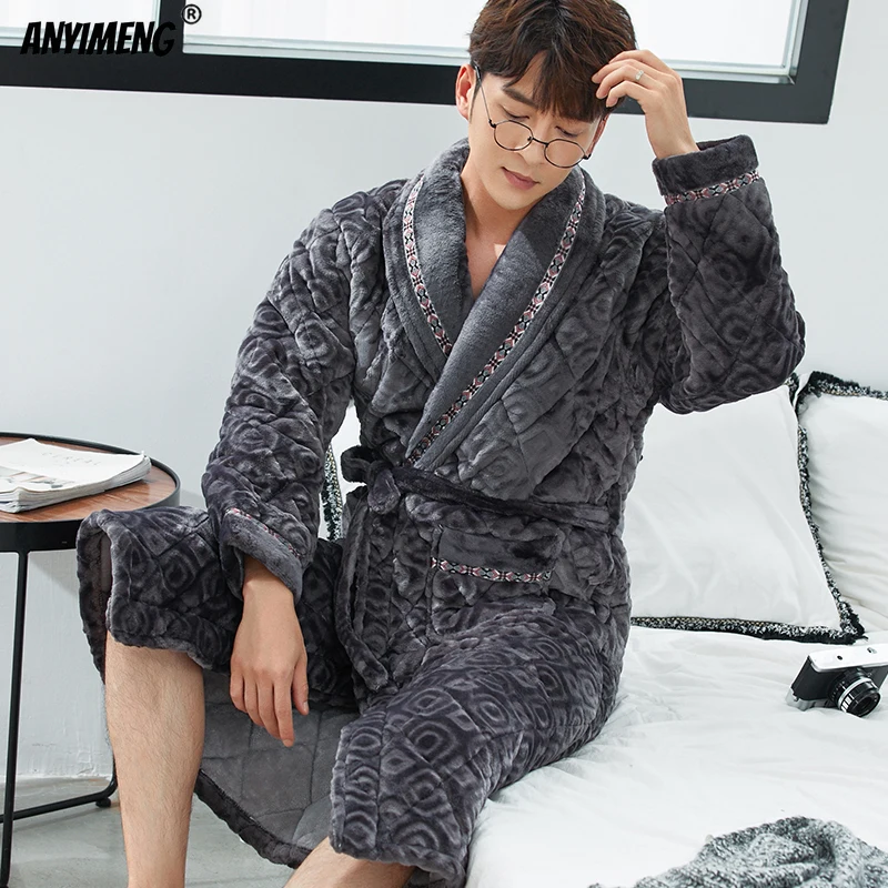 men's loungewear sets Luxury Thick 3layer Robes for Men Fashion Keep Warm Shawl Collar Kimono Robe for Elegant Man Big Size Home Clothes for Gentleman mens pajama shorts set