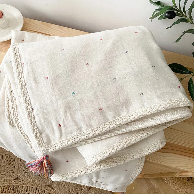 Retro Cotton Quilt Baby Blanket Bohemian Japanese Style Baby Children Air-conditioning Newborn Quilt Plain Cotton Bedclothes memory foam mattress topper