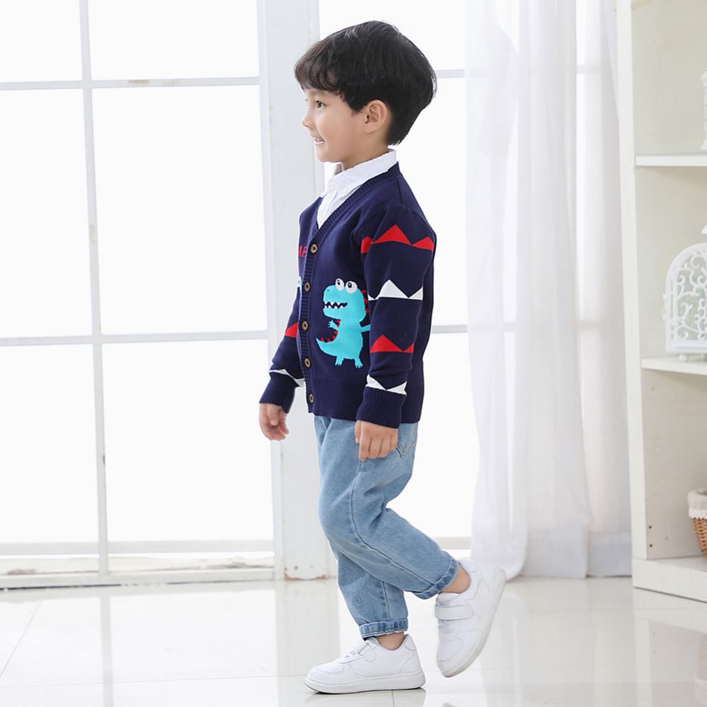 Jlong Spring Children Knitted Cardigan Coat Winter Baby Boys Girls V-neck Cartoon Outwear Autumn Kids Cardigan Sweater 1-7Y