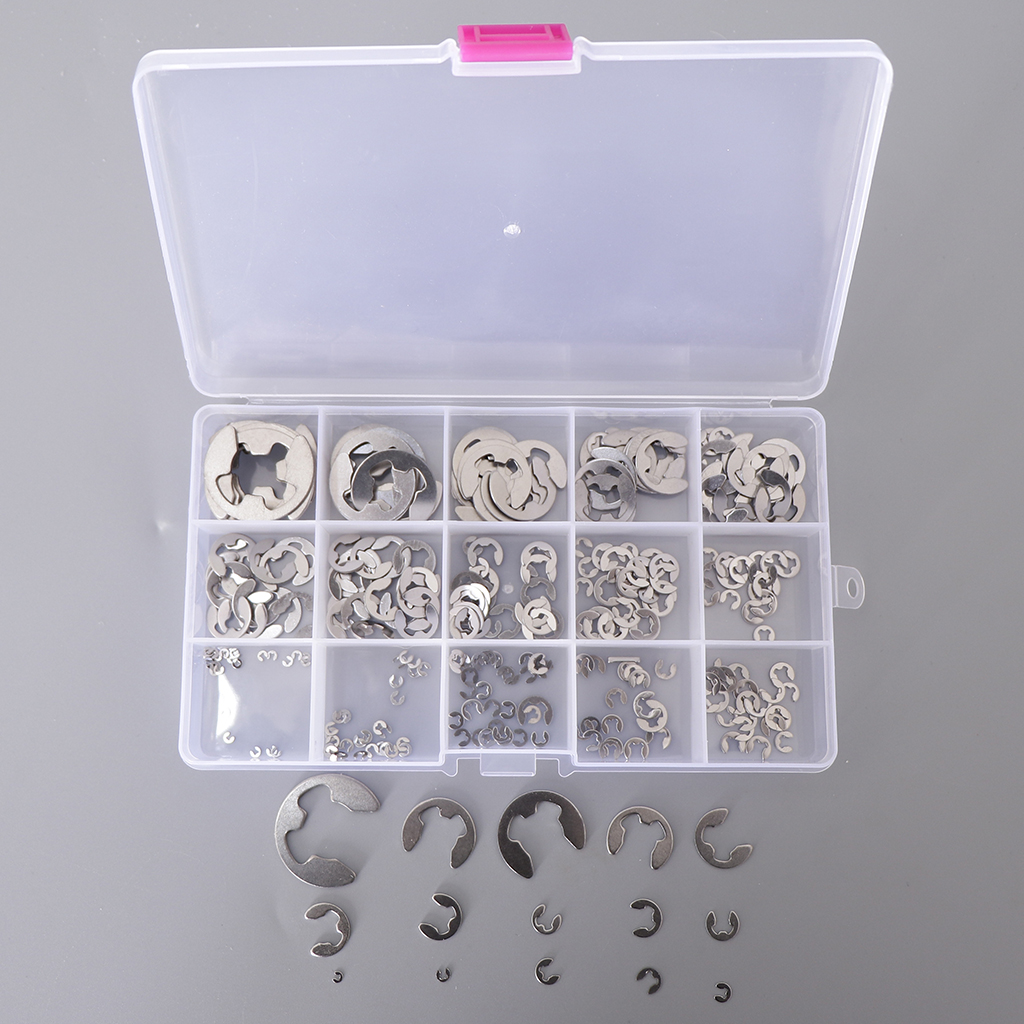 304 Stainless Steel E-Clip External Retaining Ring Circlip Assortment 15 Size,1.2 to 15mm//225Pcs