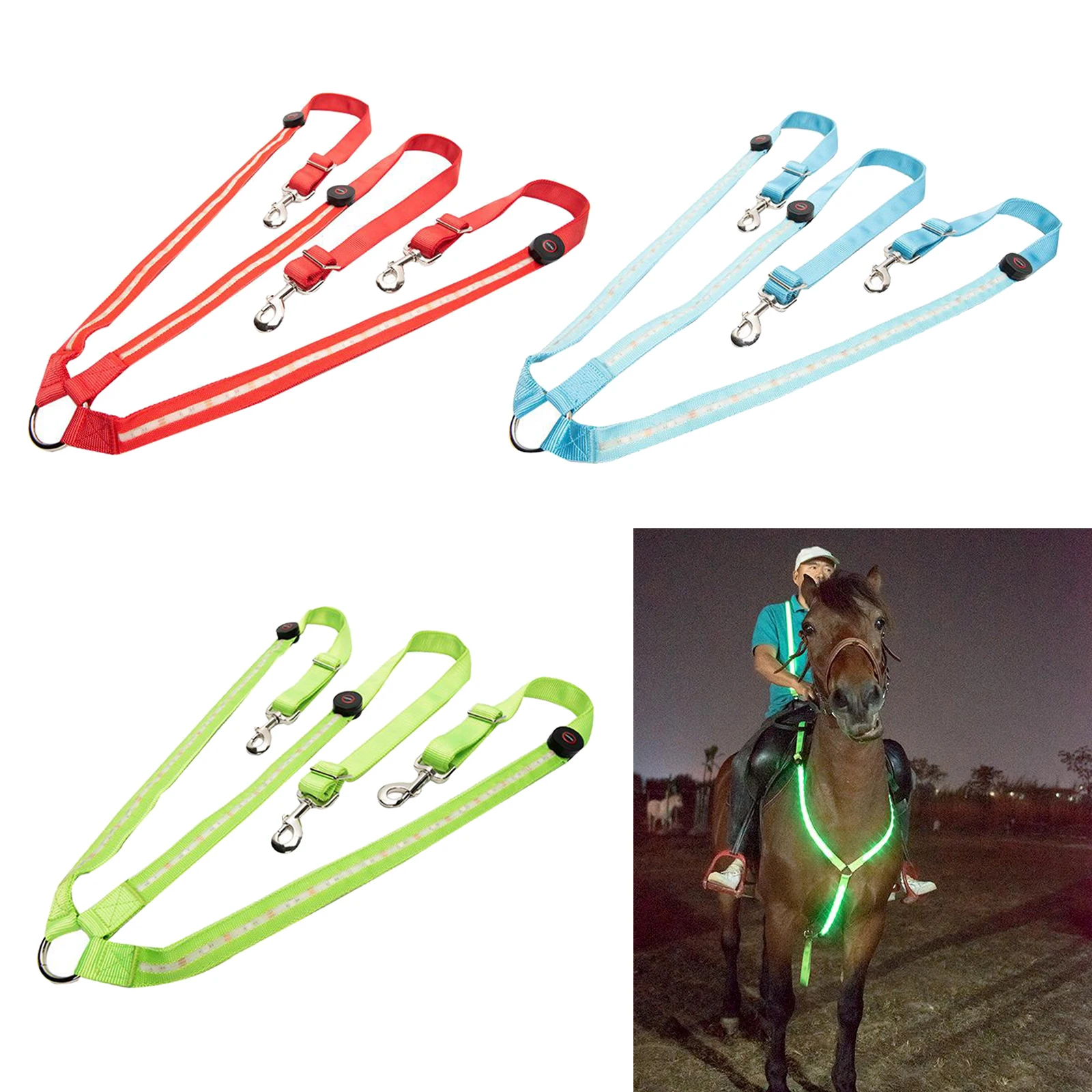 LED Light Horse Breastplate Collar Adjustable Visibility Tack Equestrian Safety