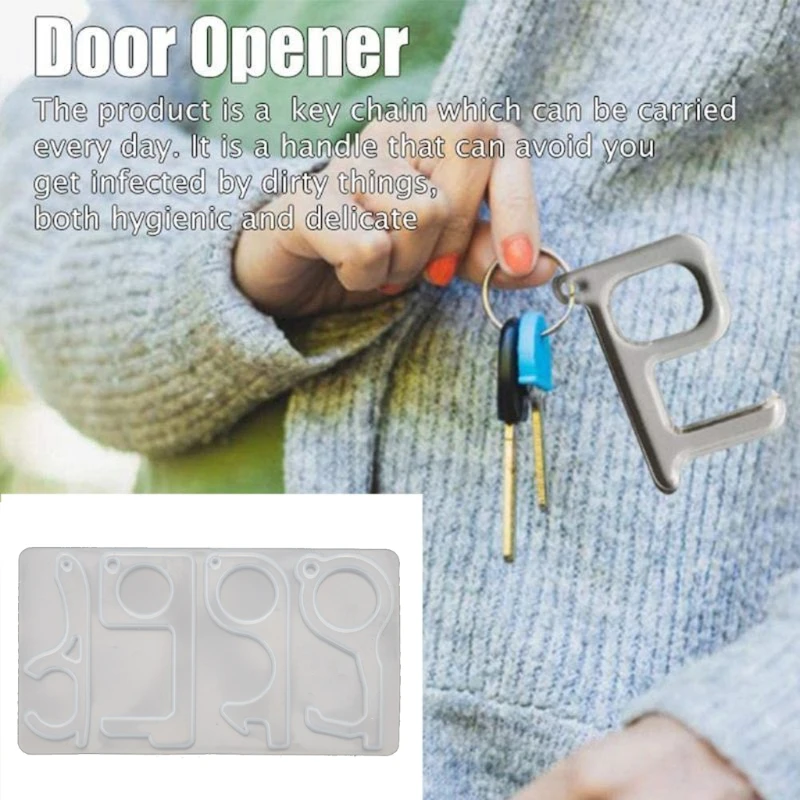 No Touch Door Opener Hand Free Key Tool Silicone Mold for Epoxy Resin DIY Touchless Keychain 