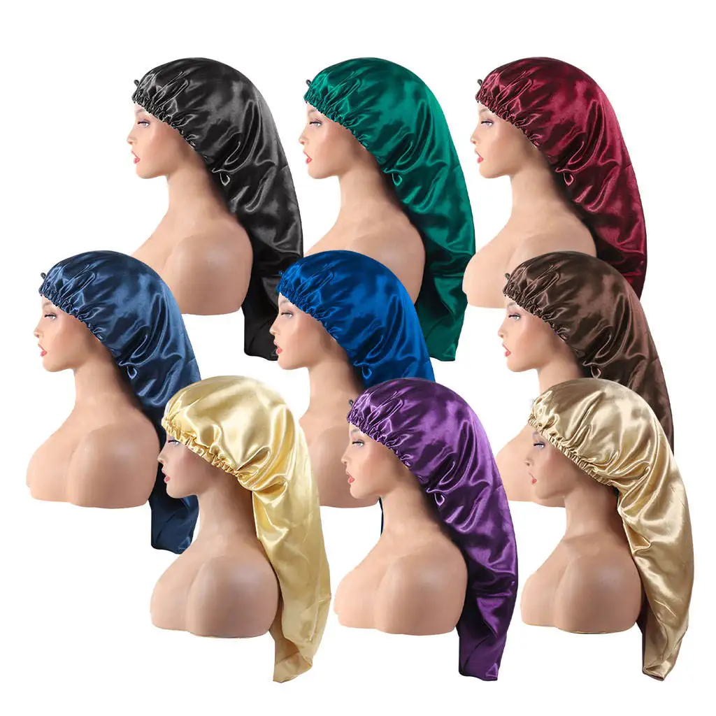 Hair Bonnet Caps Adjustable Elastic Turban Hair Hat Shower Caps for Night Sleeping Long Hair Hair Protection Curly Hair Ladies