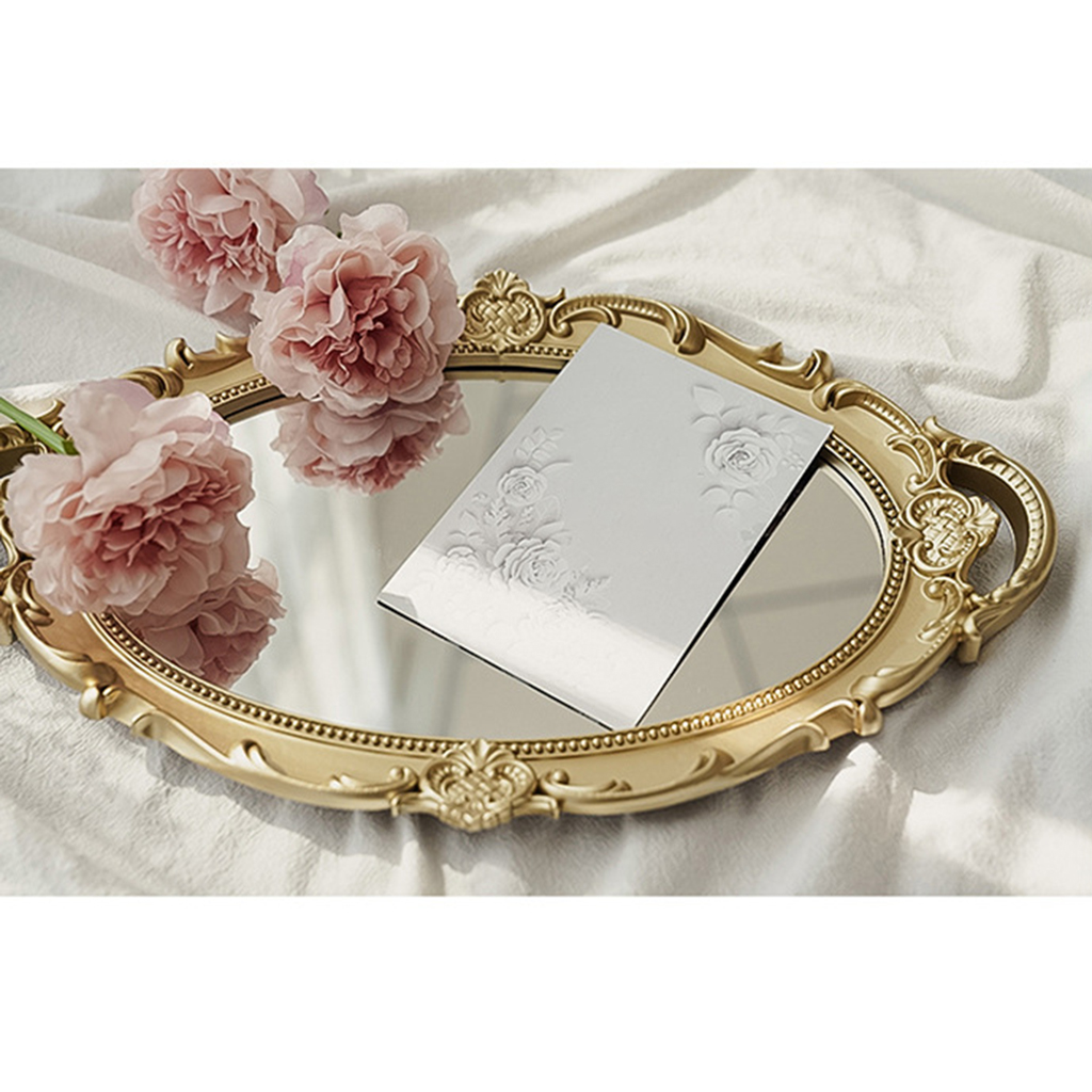 European Mirror Tray Cosmetic Perfume Storage Plates Perfume Retro Vanity Mirror Tray for Display Jewelry Dresser Mirror Decor
