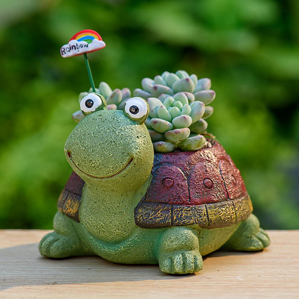 Pot De Fleurs Tortue En Résine - Décoration Mignonne Pour Jardin Ou Intérieur - 8x5,5 Cm