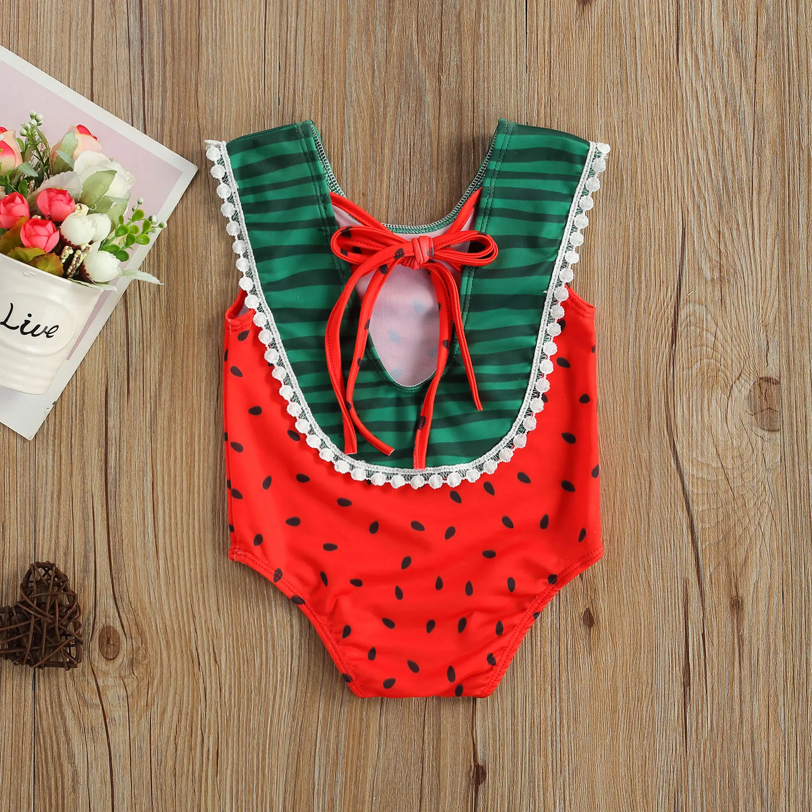 Girl's One-Piece Swimsuit, Watermelon Print Sleeveless Ruffle Bodysuit for  Swimming Beach Vacation