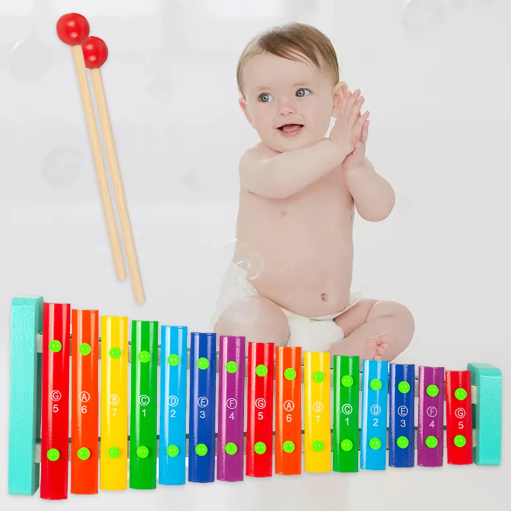 Wooden Multi-colored Kids Xylophone Toy Educational 15 Note Rhythm Glockenspiel Music Cognition Training Learning for Baby