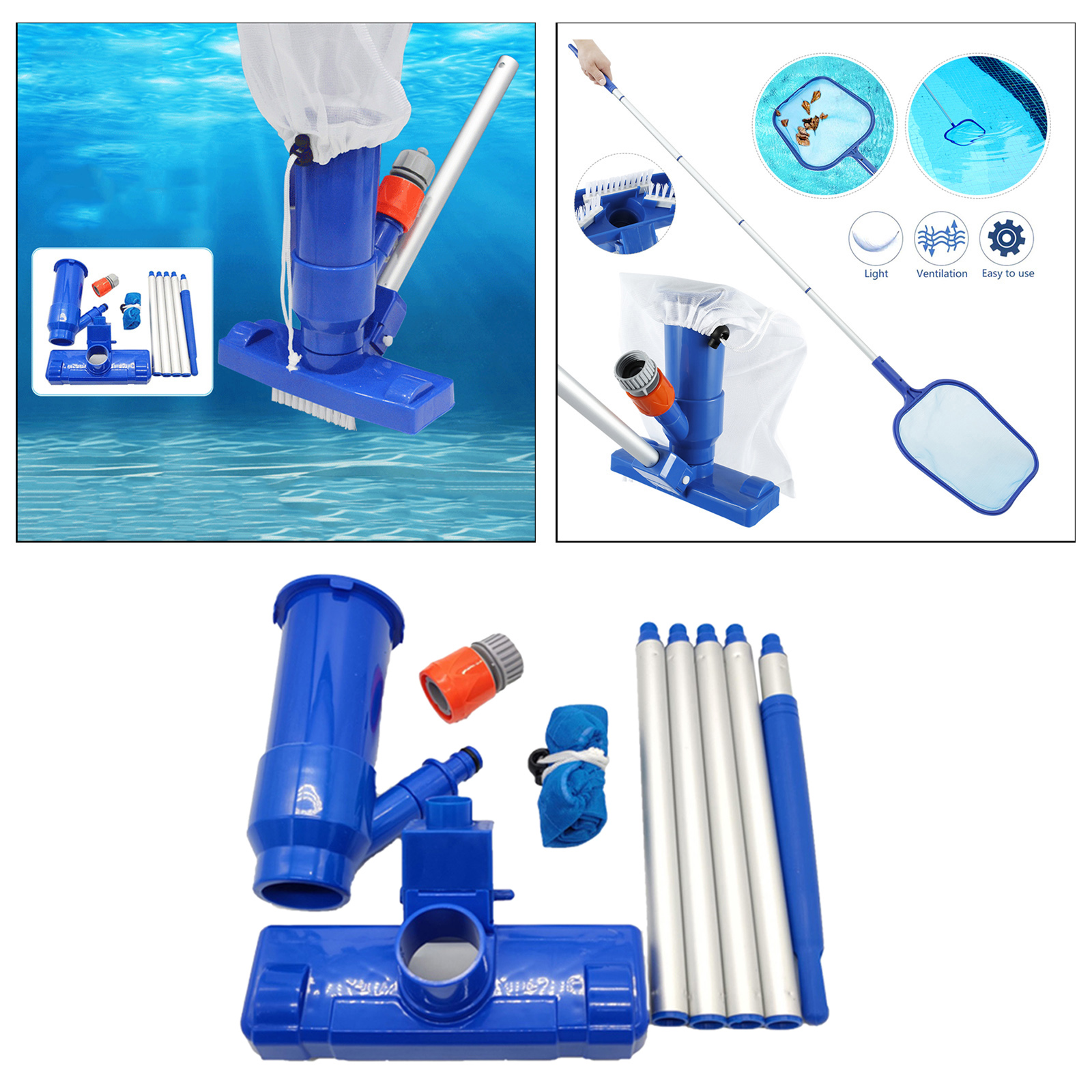 Pool Vacuum Head Kit with A Filter Bag Pool Jet Cleaner for Ground Swimming Pools Fountain Cleaning Supplies US Plug