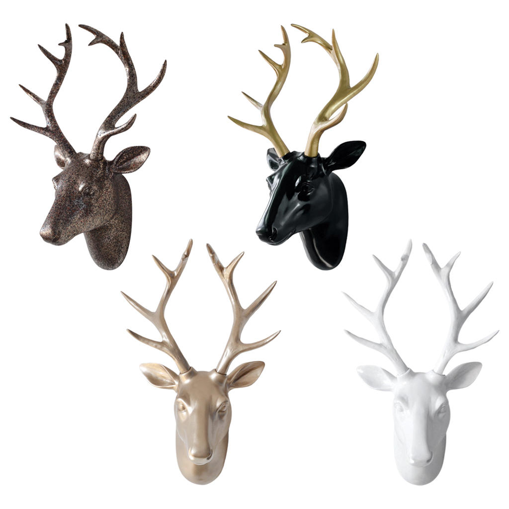 3D Deer Head Statue Wall Mount Animal Figurines Home Office Decor