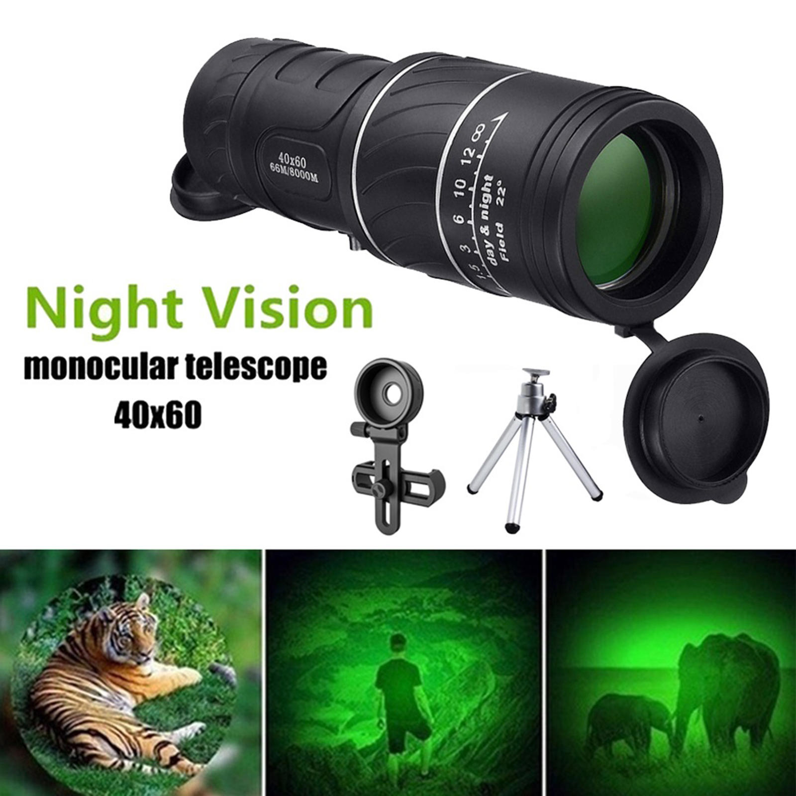 40X60 Zoom Monocular Telescopes Night Grip Scope, Easy to Use With Single Hand