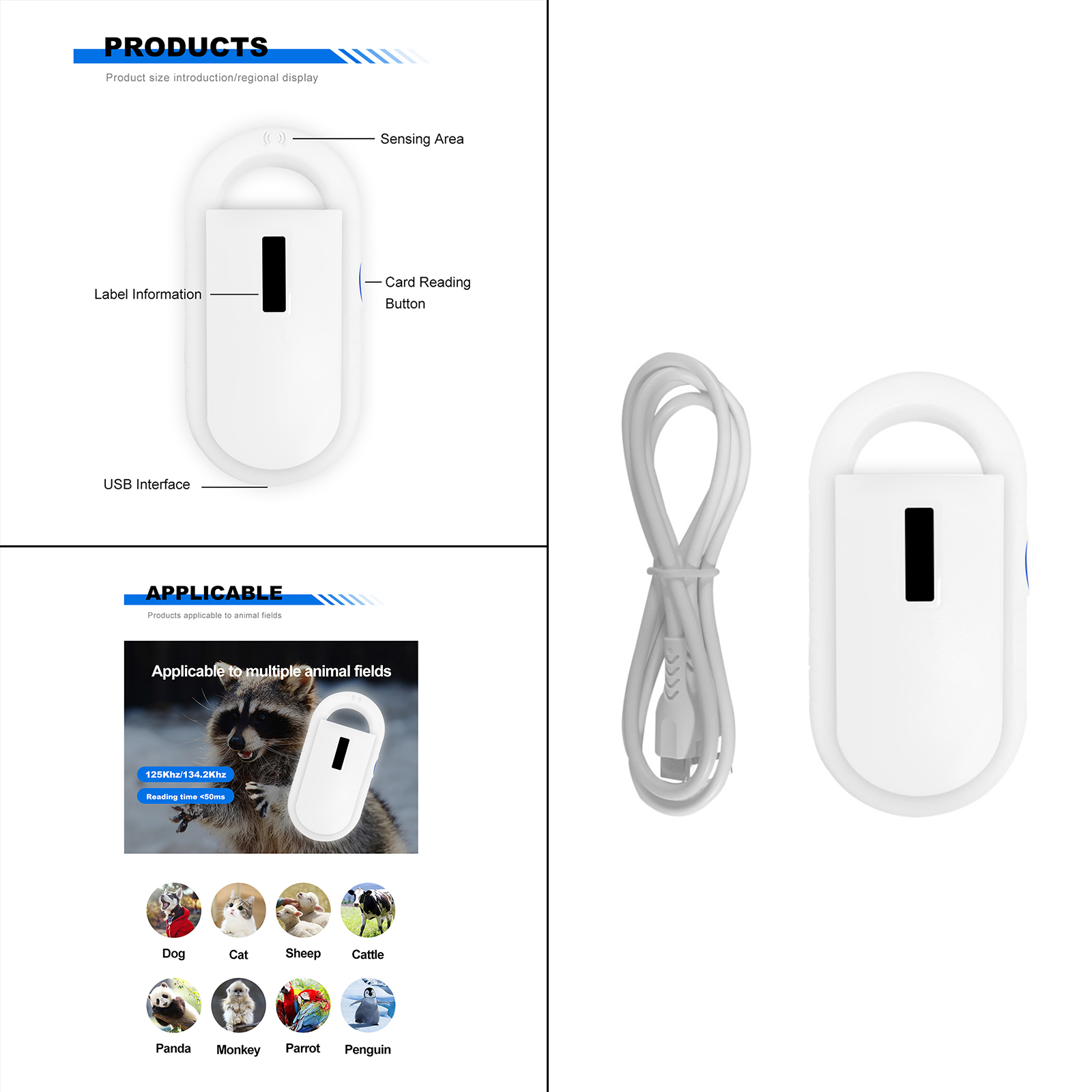 pet scanner ISO1784/5/FDX-B/ID64 Animal pet id reader chip transponder USB RFID handheld microchip scanner for dog,cats,horse