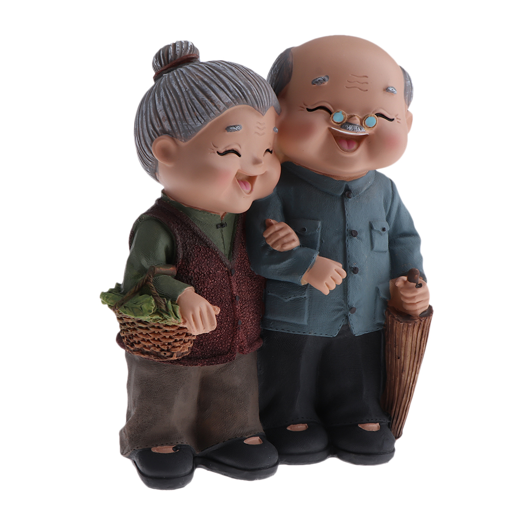 Handmade Resin Craft Loving Elderly Couple Figurines Old Age Happy Life Statue Home Ornament